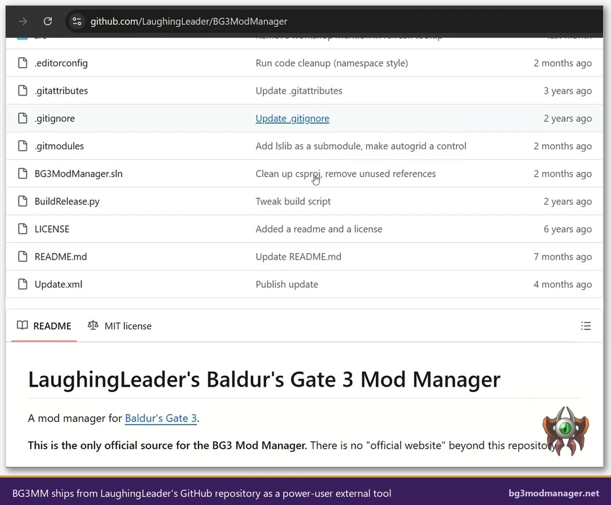 BG3 Mod Manager open-source GitHub repository maintained by LaughingLeader
